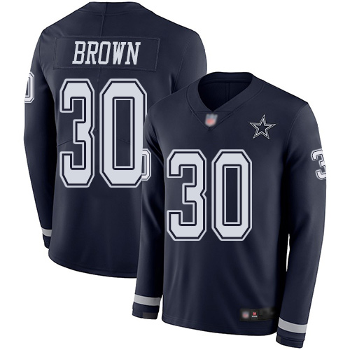 Men Dallas Cowboys Limited Navy Blue Anthony Brown #30 Therma Long Sleeve NFL Jersey->dallas cowboys->NFL Jersey
